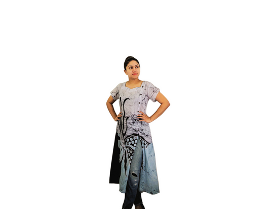 BATHIK Rayon Dress  - Blue and White color