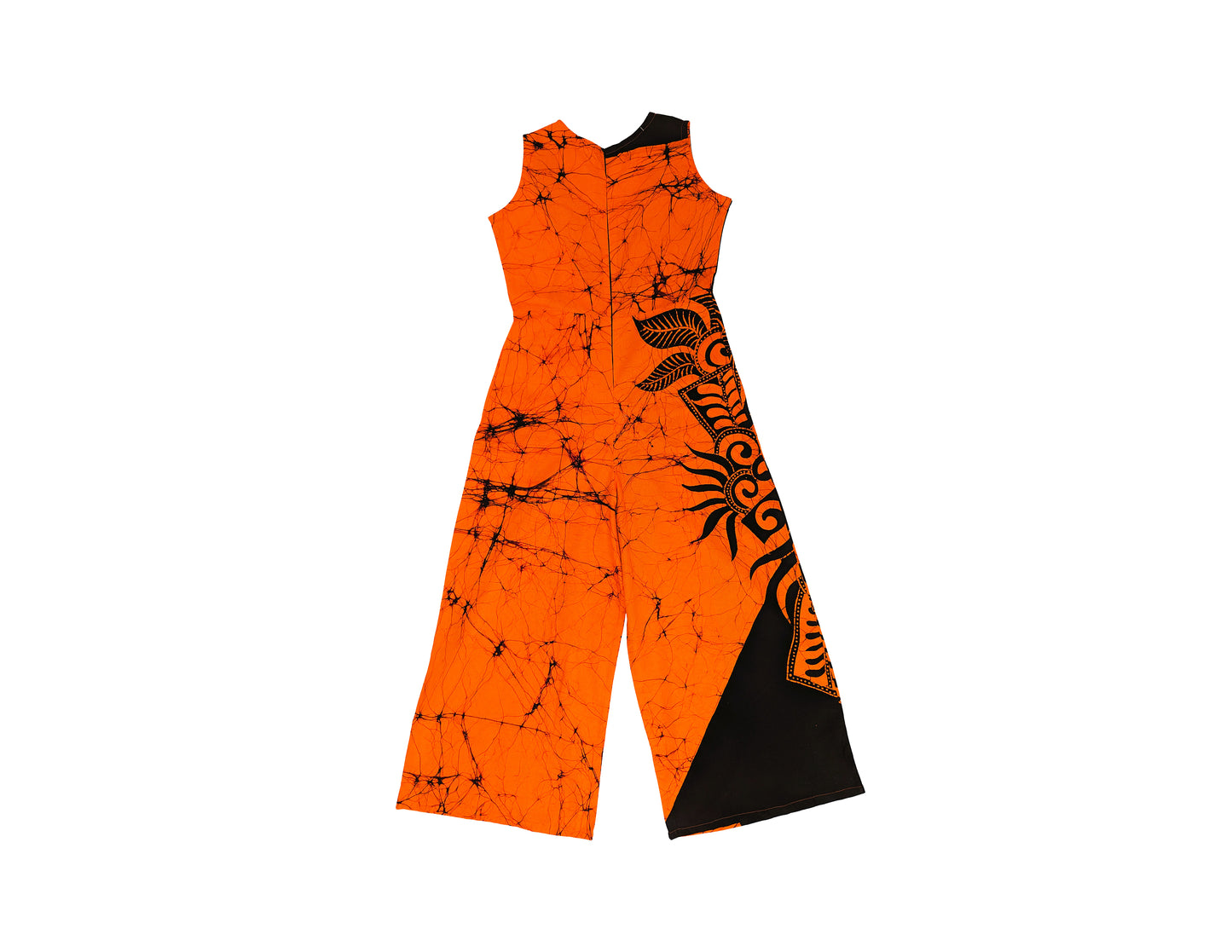 MODERN COTTON BATHIK JUMP SUIT FOR WOMEN-Orange and Black